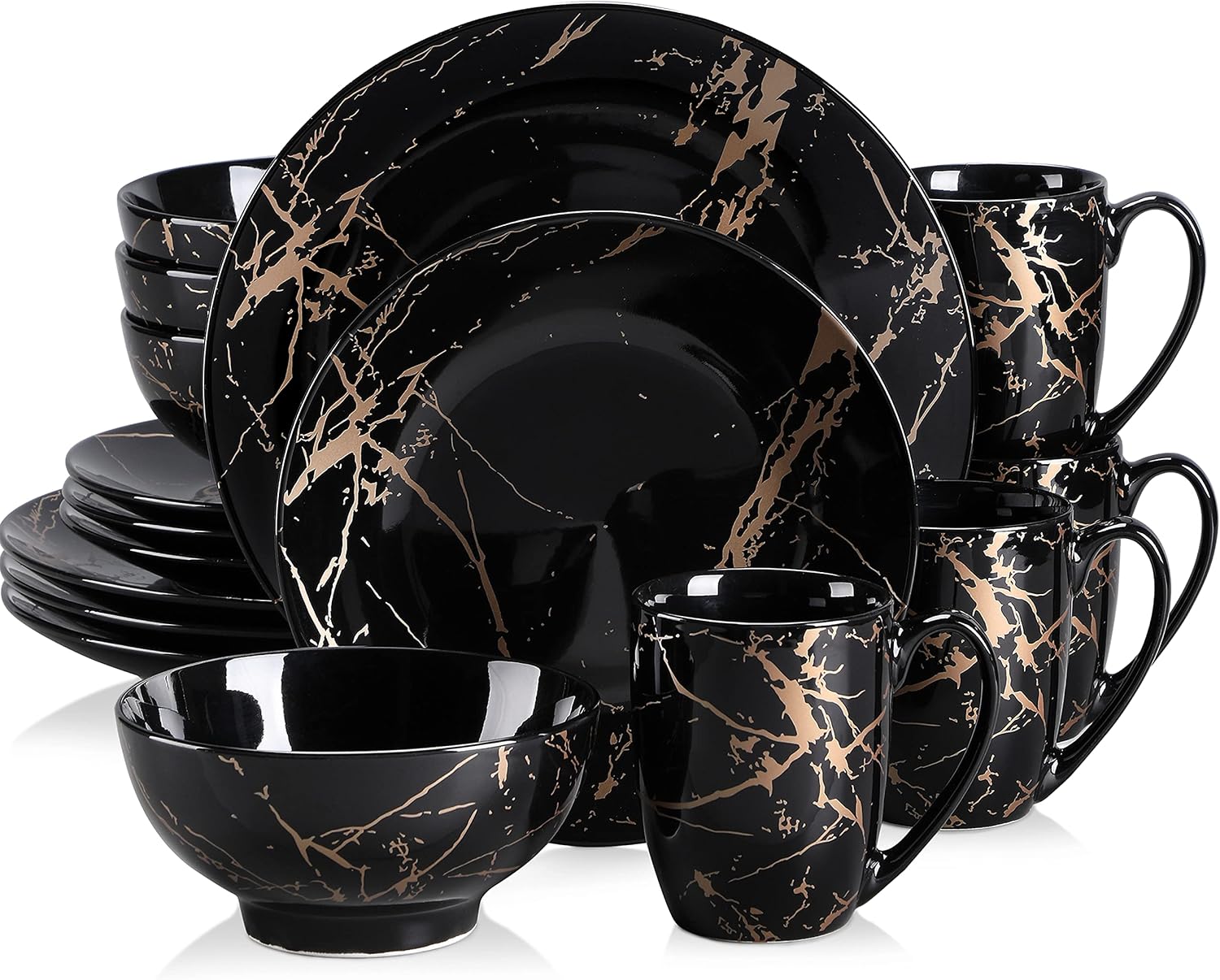 16-Piece Black Porcelain Dinnerware Set