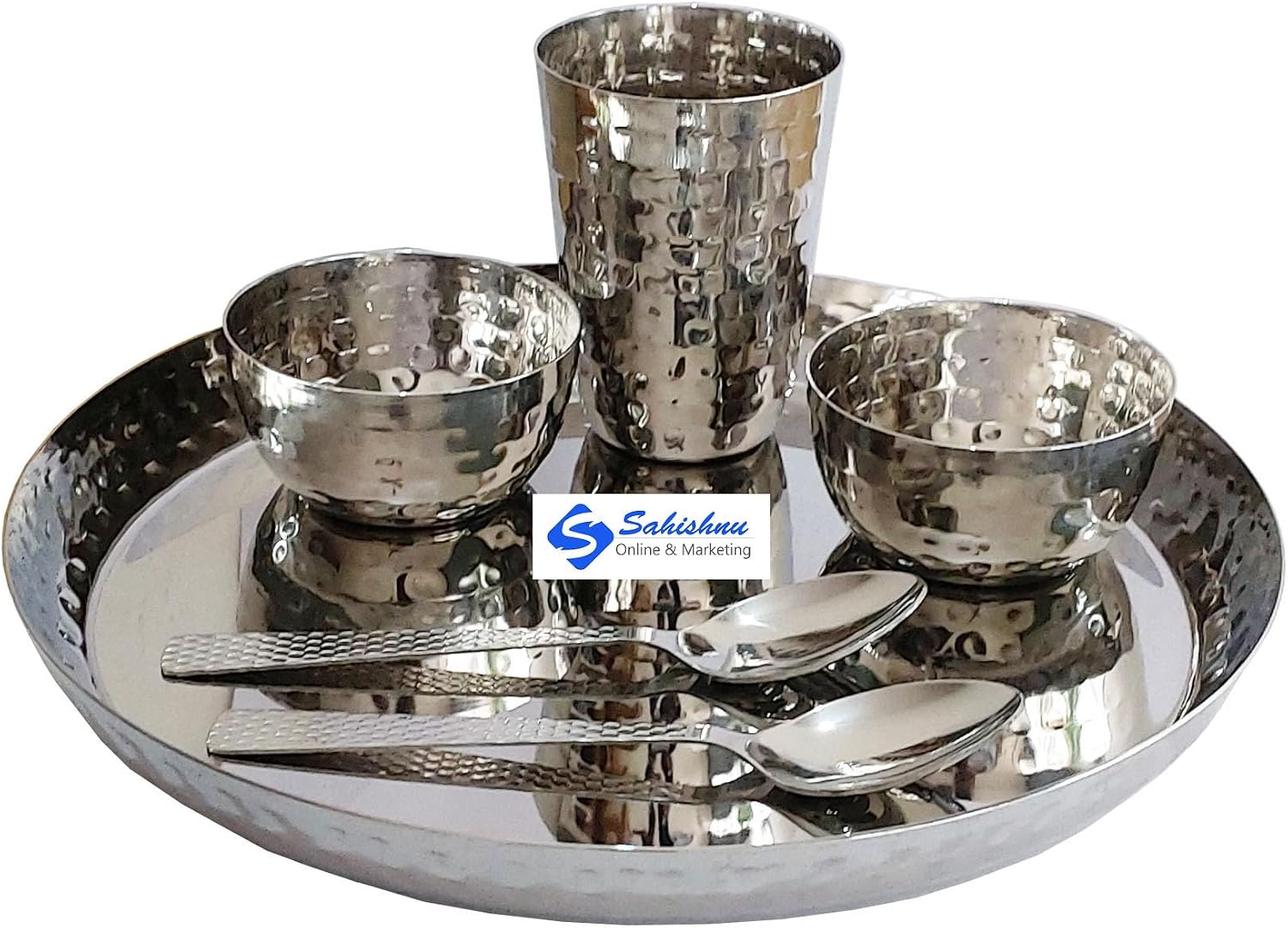 7 Piece Hammered Stainless Steel Dinner Set